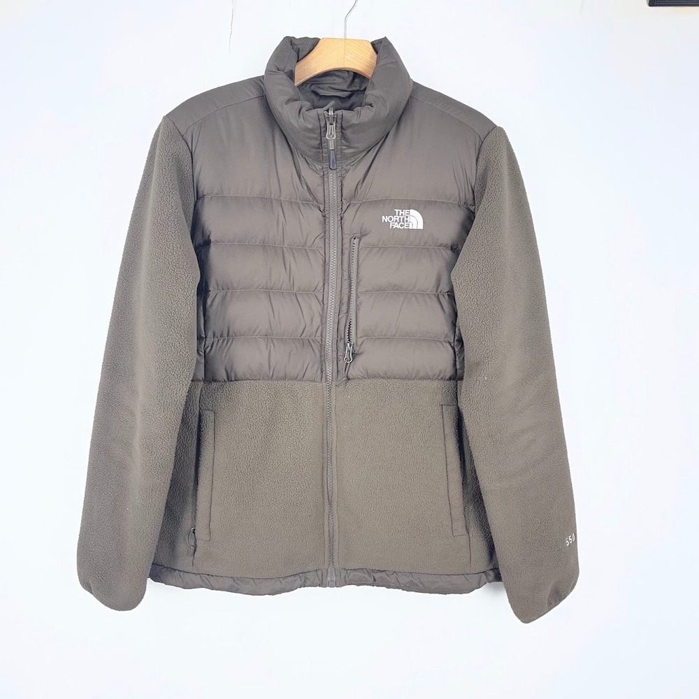 The North Face Womens Denali 550 Down Hybrid Fleece Puffer Jacket Taupe Large
